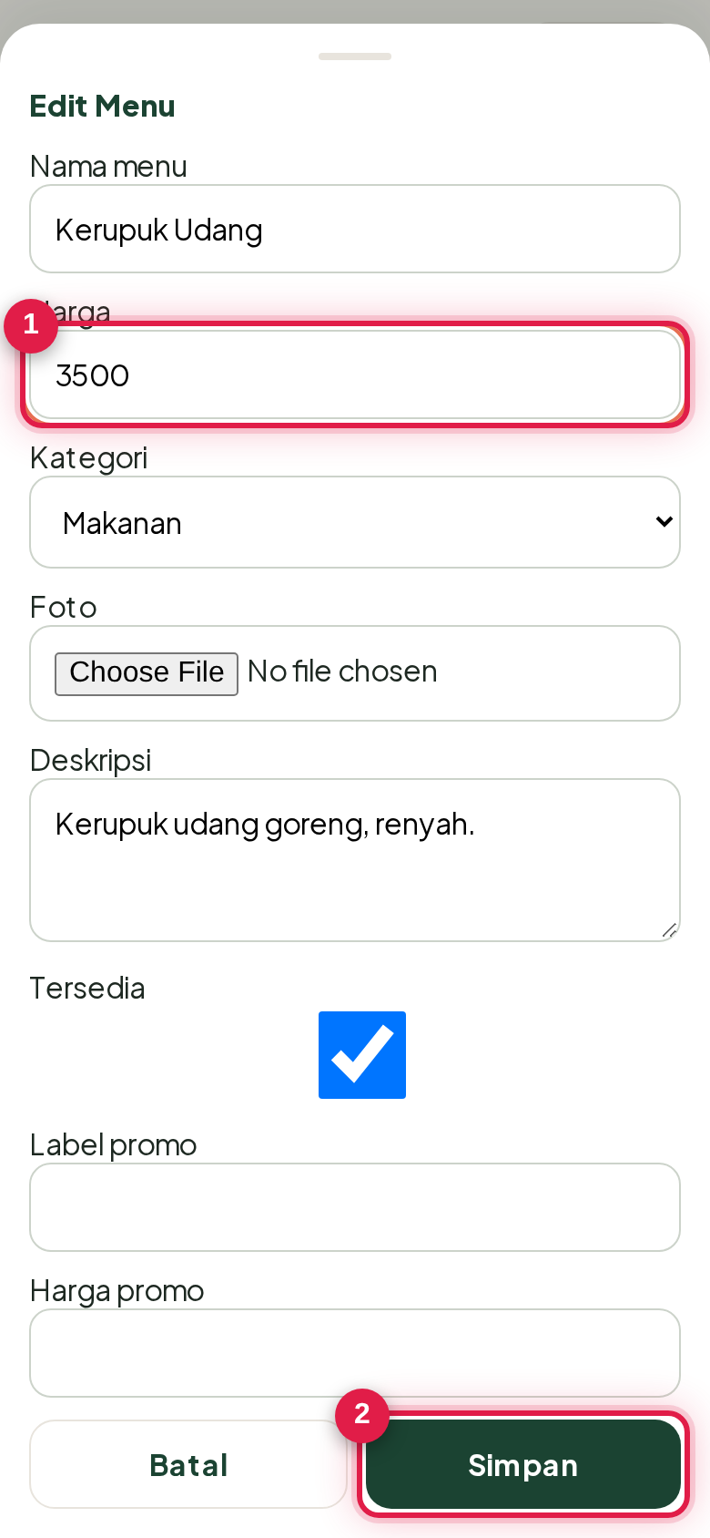 Mengelola menu setelah publish
